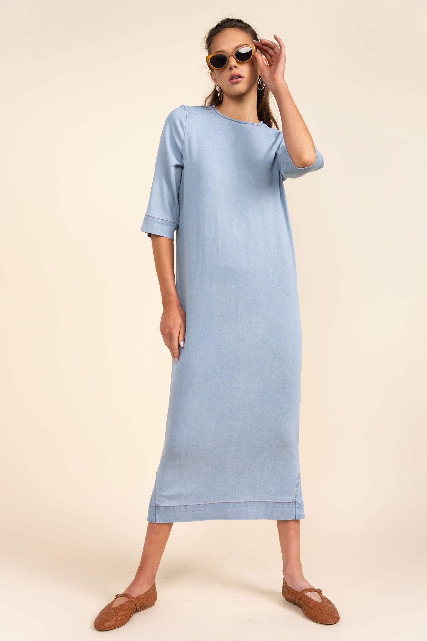 Rivington Dress in Stone Wash Denim