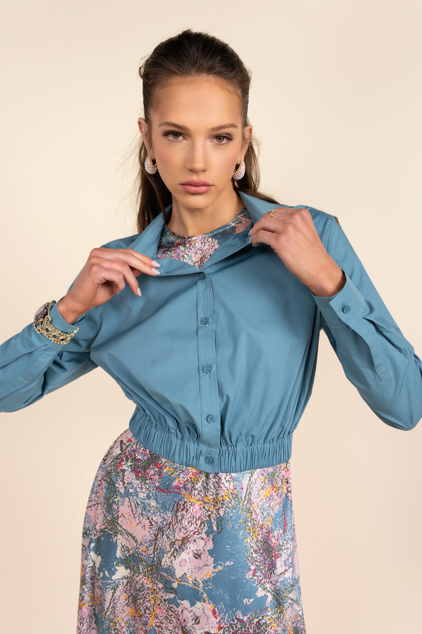 Logan Blouse in Aqua Mist