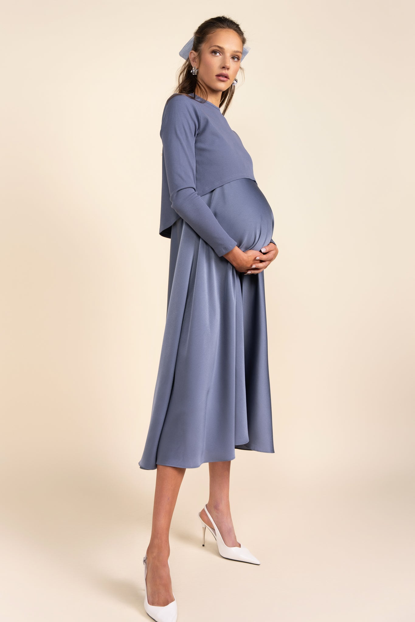 Sahara Maternity Dress in Steel Blue