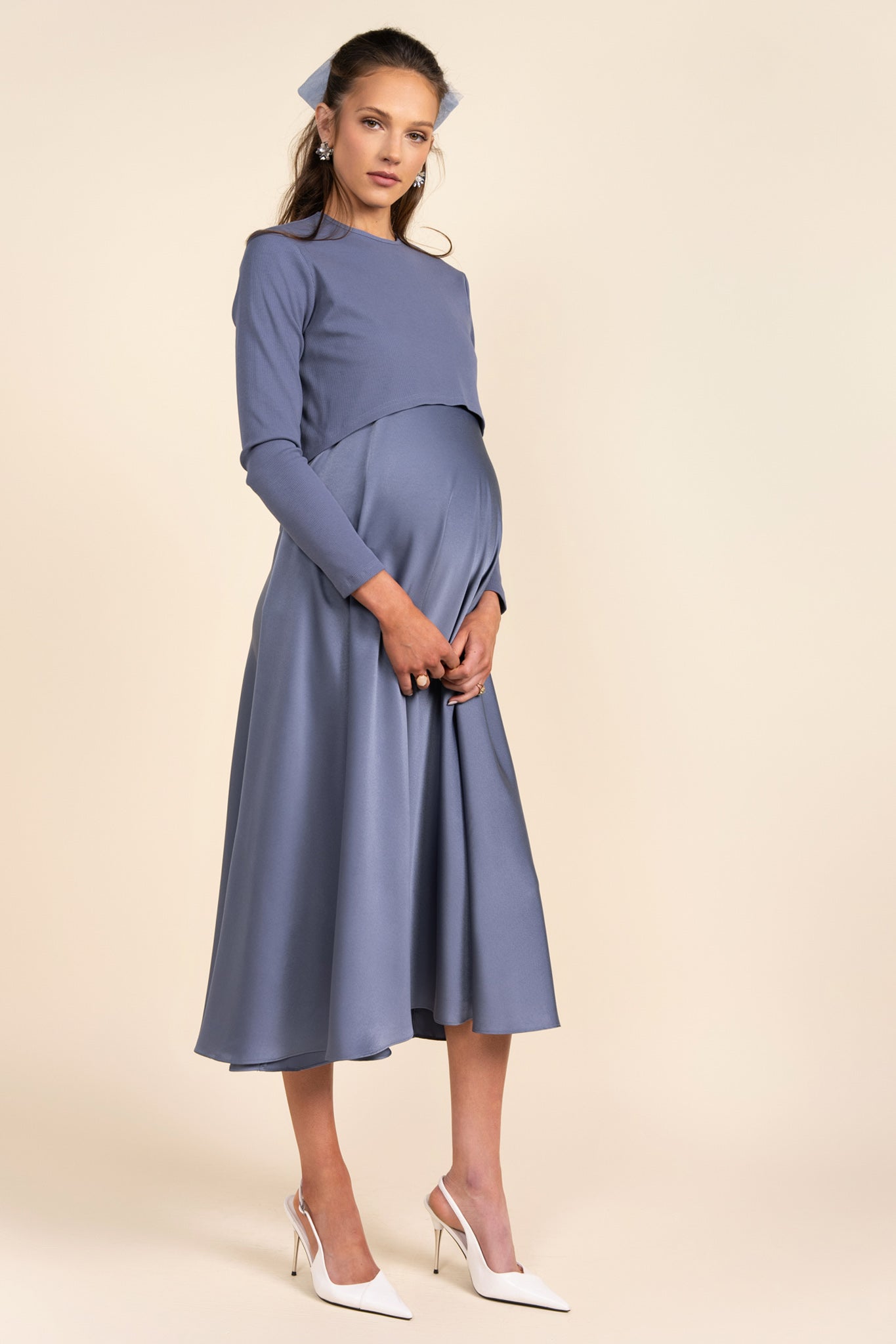 Sahara Maternity Dress in Steel Blue