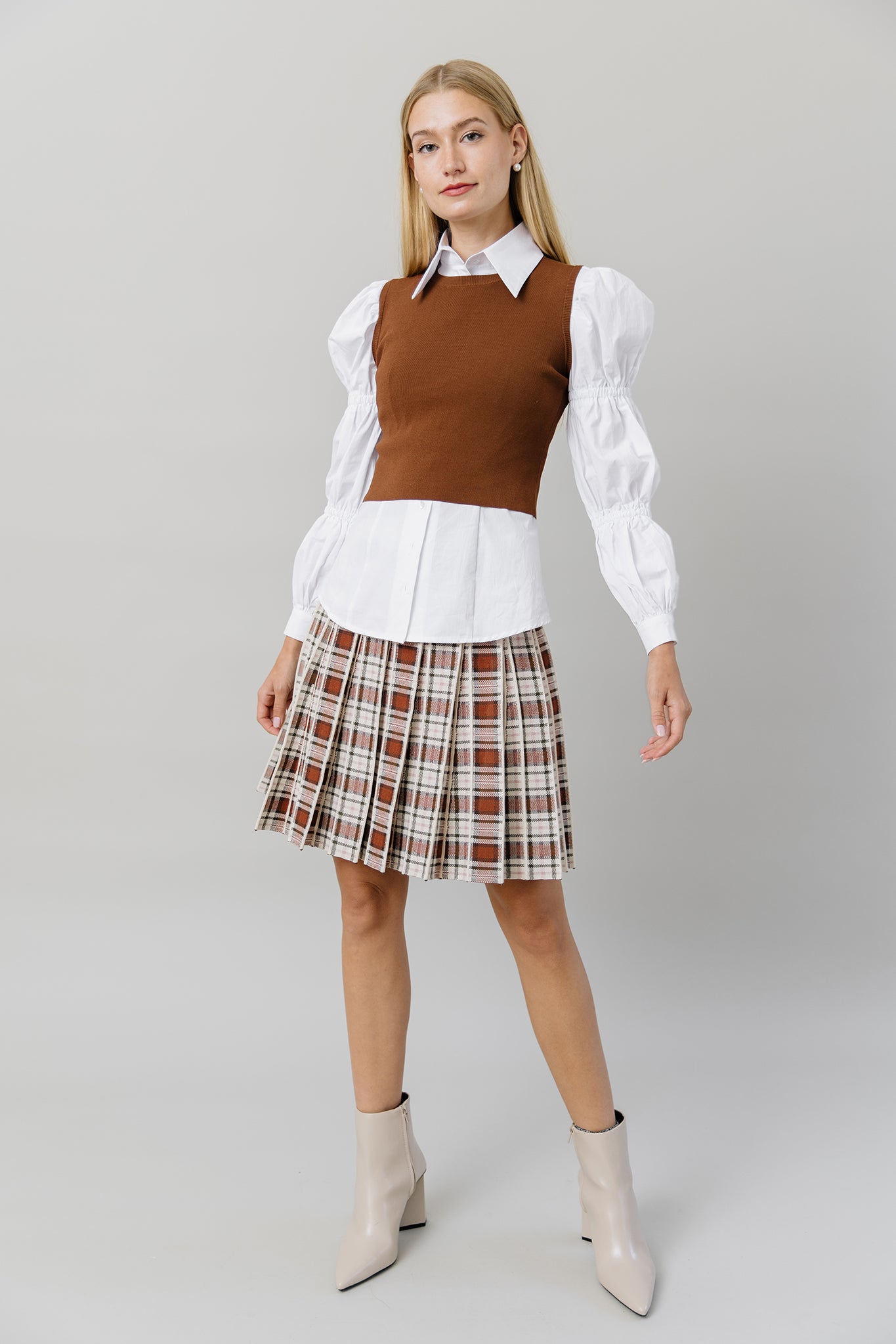 Wide Pleat Plaid Skirt