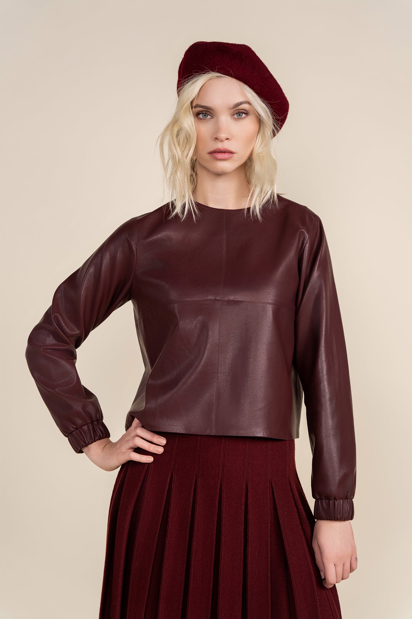 Daun Leather Shirt in Deep Merlot