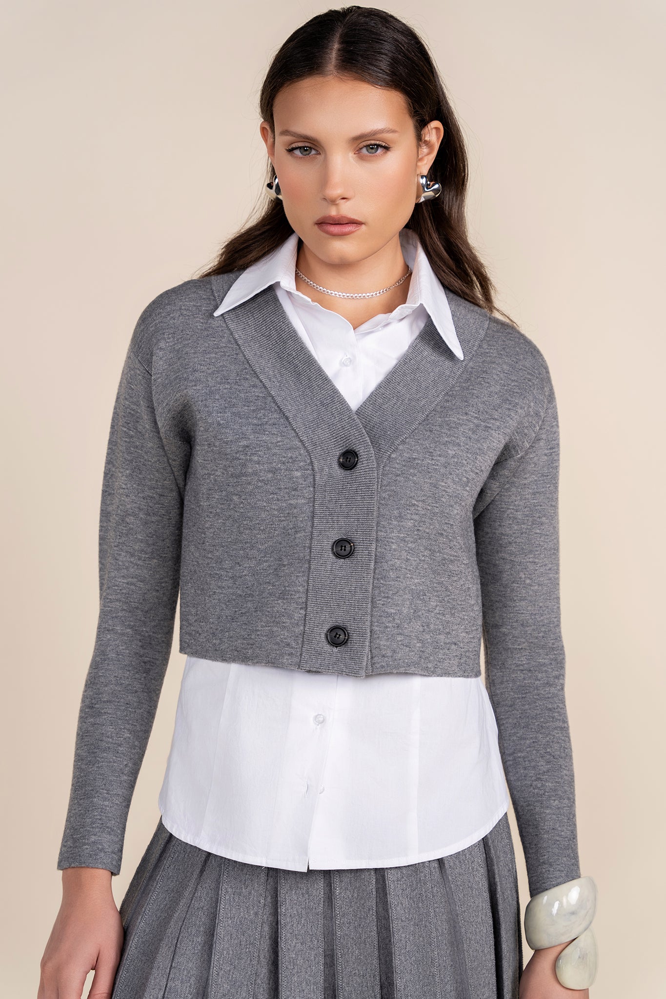 Bondi Cardigan Set in Steel