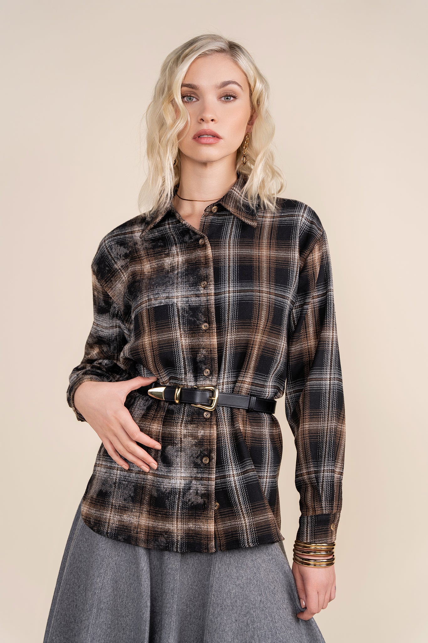 Praia Shirt in Black Plaid