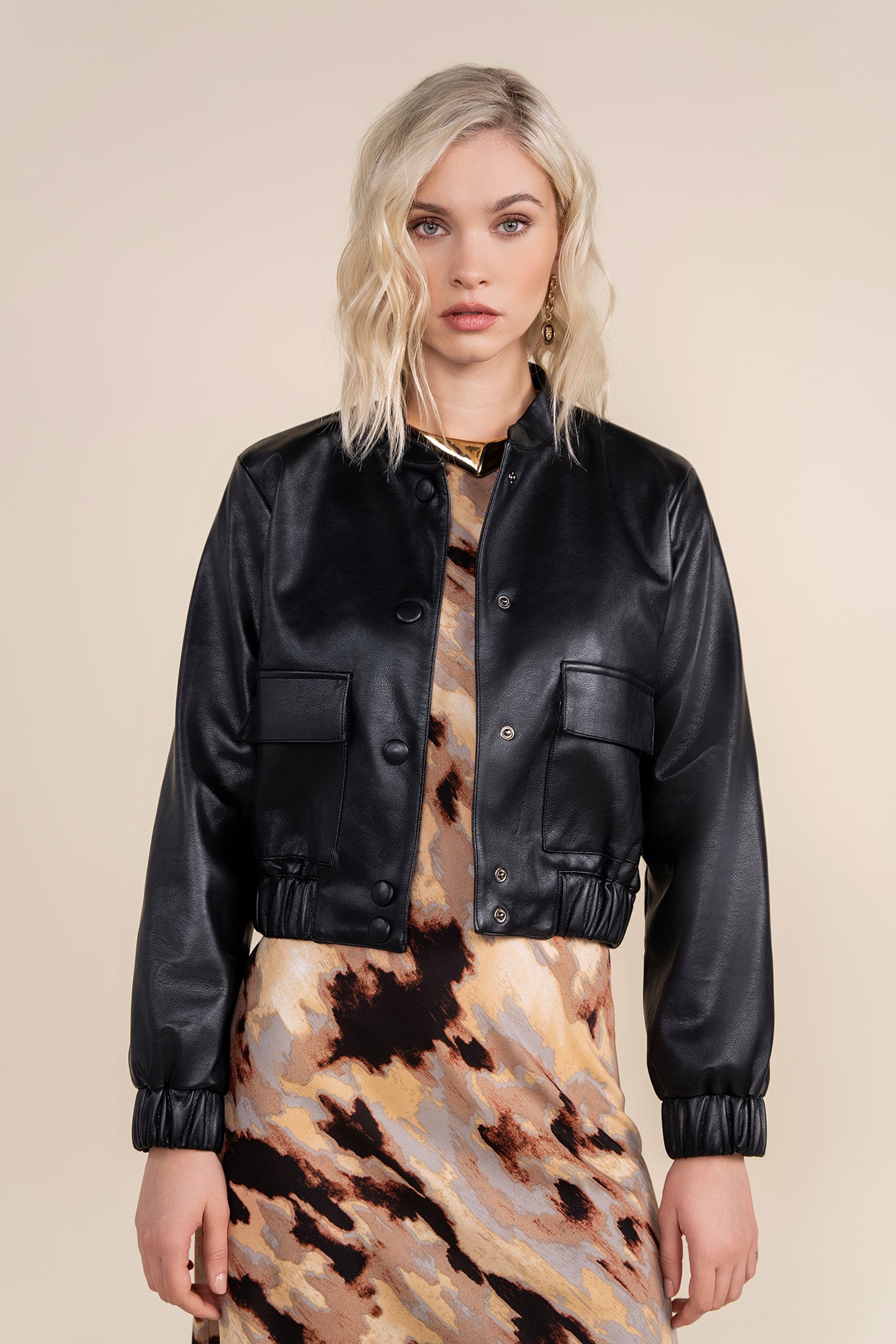 Blys Leather Bomber in Black