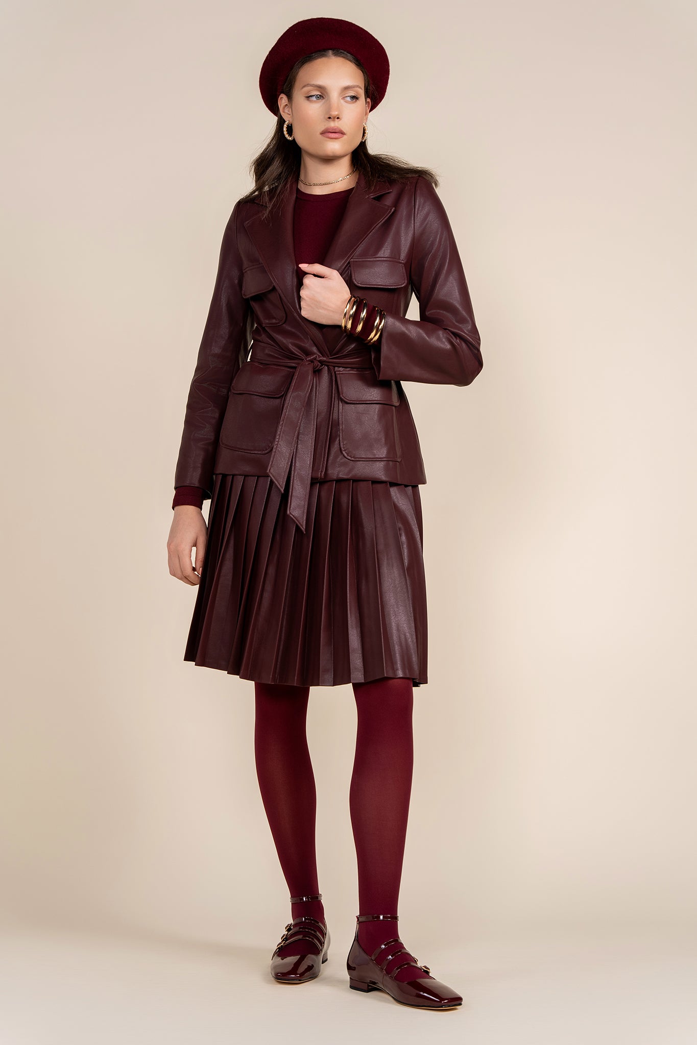 Kair Leather Blazer in Deep Merlot