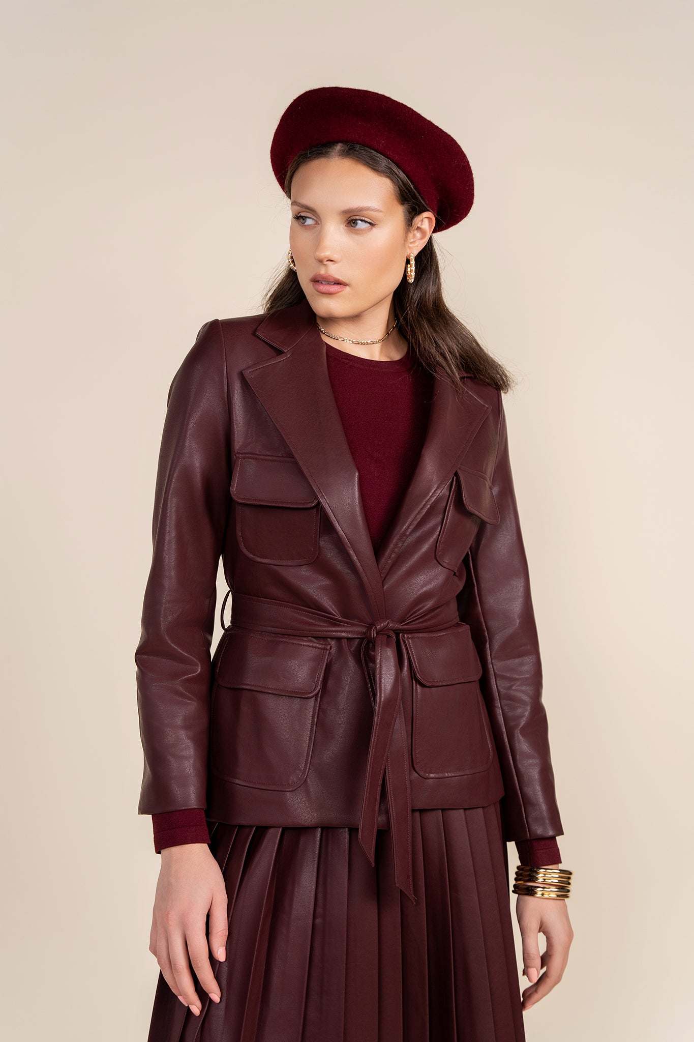 Kair Leather Blazer in Deep Merlot