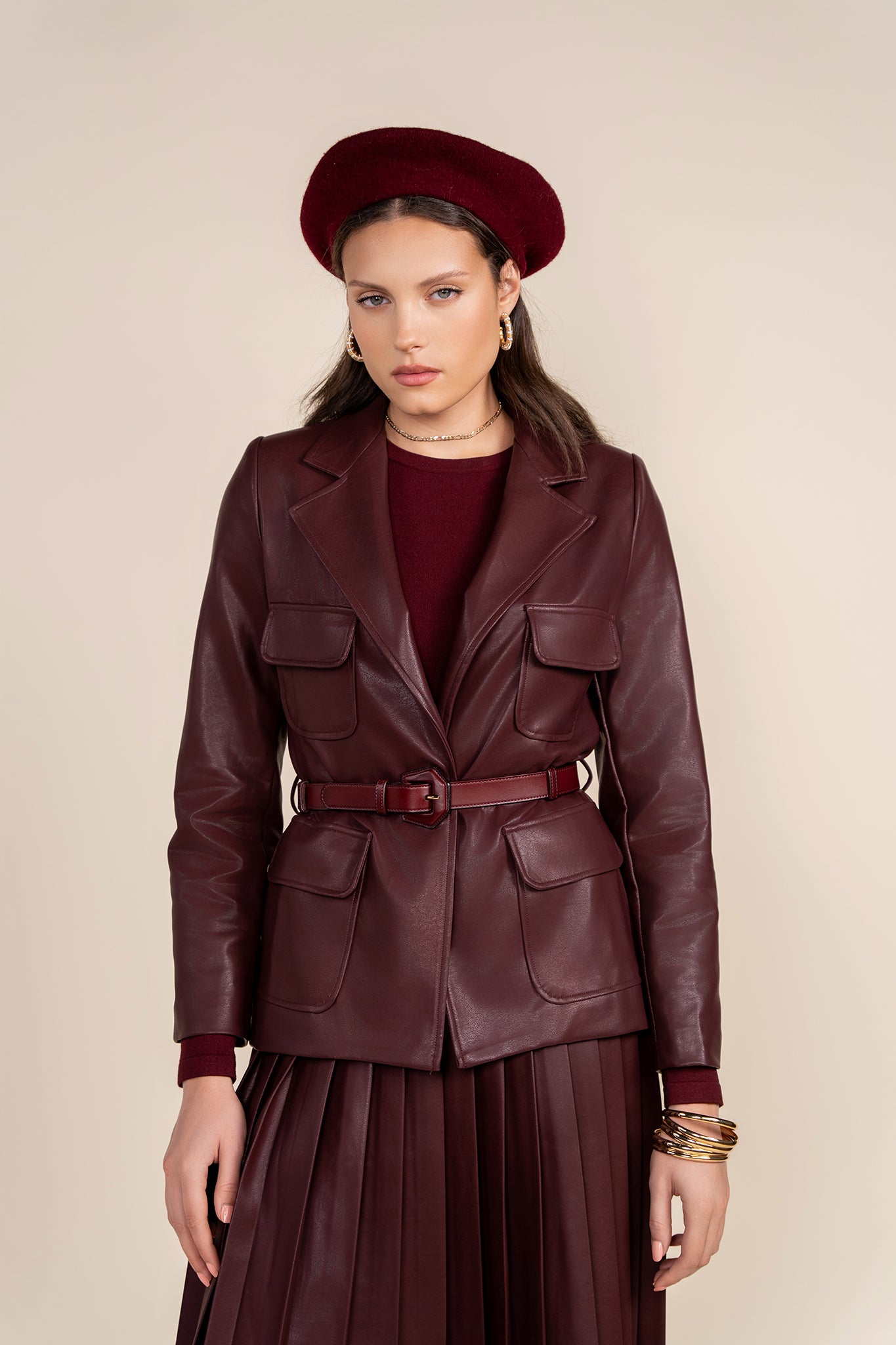 Kair Leather Blazer in Deep Merlot